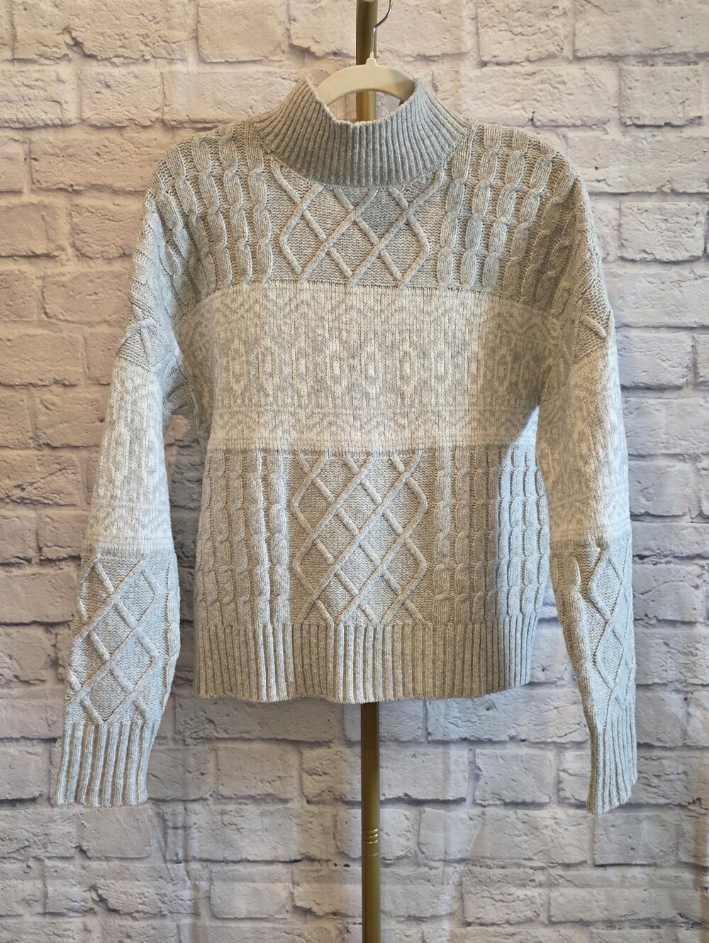 Rachel Zoe Grey Cable Mock Neck Sweater Size S